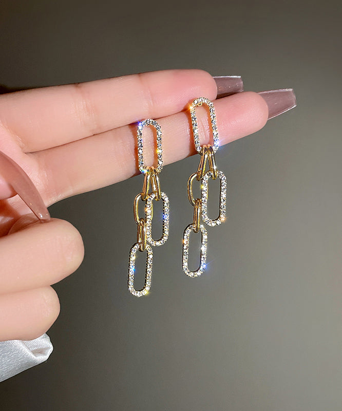 Fine Gold Sterling Silver Alloy Zircon Chain Tassel Drop Earrings QU051 JEW-EAR241007