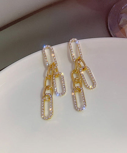 Fine Gold Sterling Silver Alloy Zircon Chain Tassel Drop Earrings QU051 JEW-EAR241007