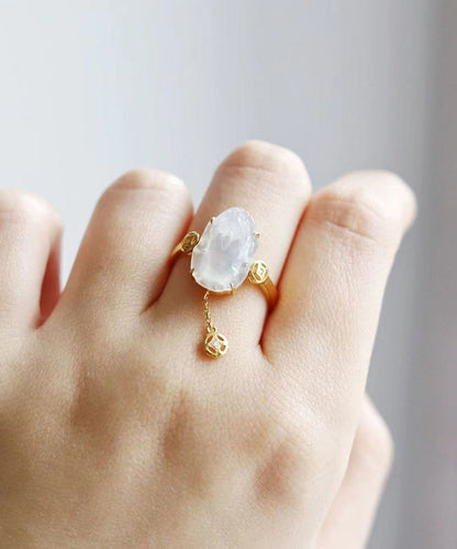 Fine Gold Sterling Silver Overgild Chalcedony A Mythical Wild Animal Tassel Rings QI060 JEW-RIN240928