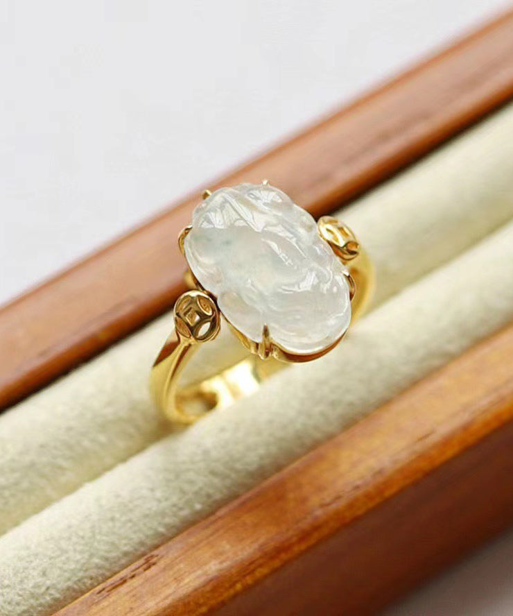 Fine Gold Sterling Silver Overgild Chalcedony A Mythical Wild Animal Tassel Rings QI060 JEW-RIN240928