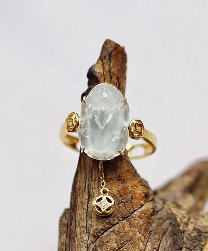 Fine Gold Sterling Silver Overgild Chalcedony A Mythical Wild Animal Tassel Rings QI060 JEW-RIN240928