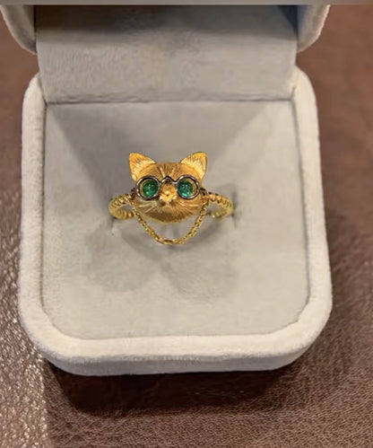 Fine Gold Sterling Silver Overgild Little Cats Rings YI017 ABC