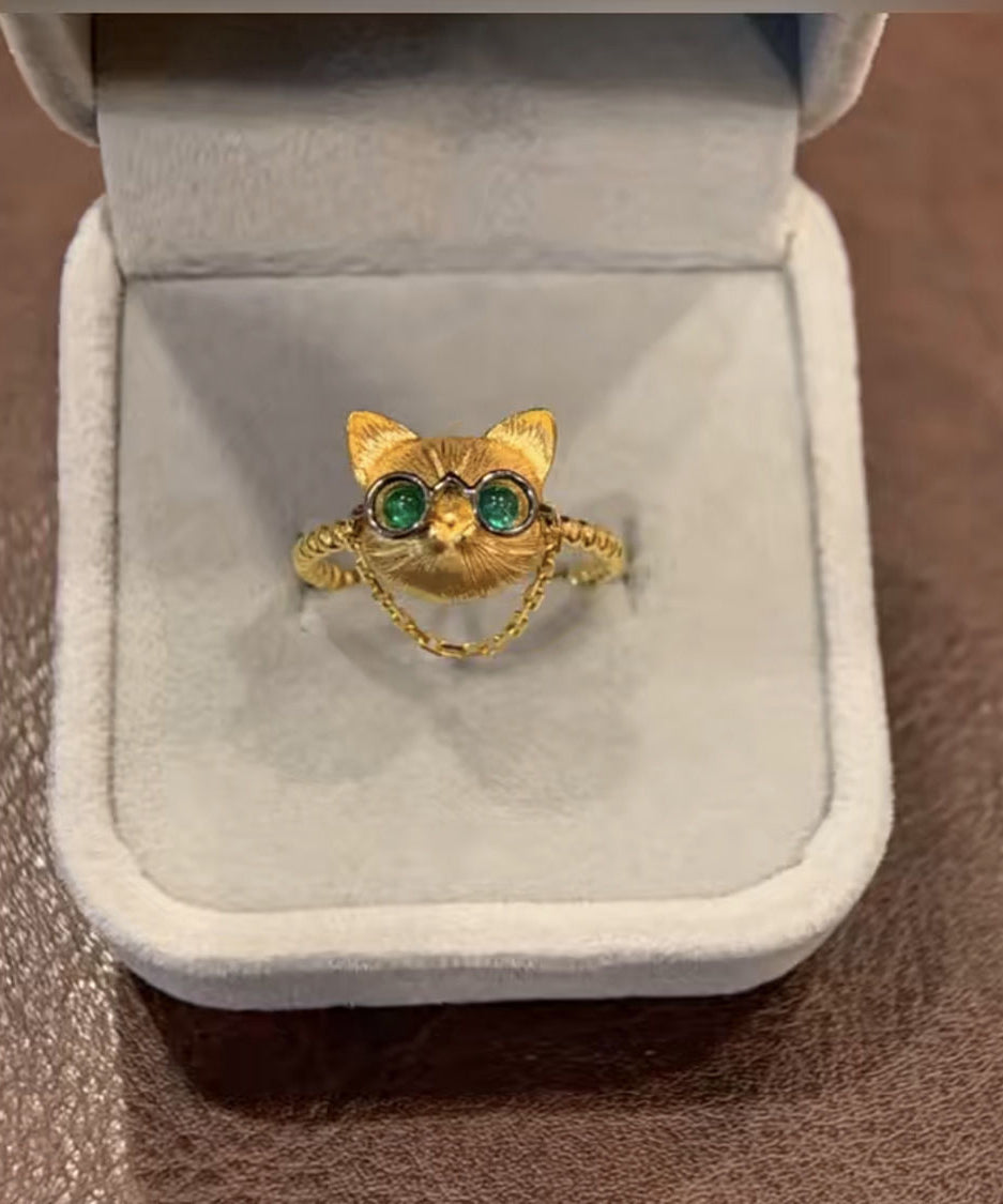 Fine Gold Sterling Silver Overgild Little Cats Rings YI017 ABC