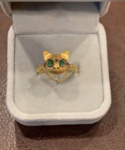 Fine Gold Sterling Silver Overgild Little Cats Rings YI017 ABC