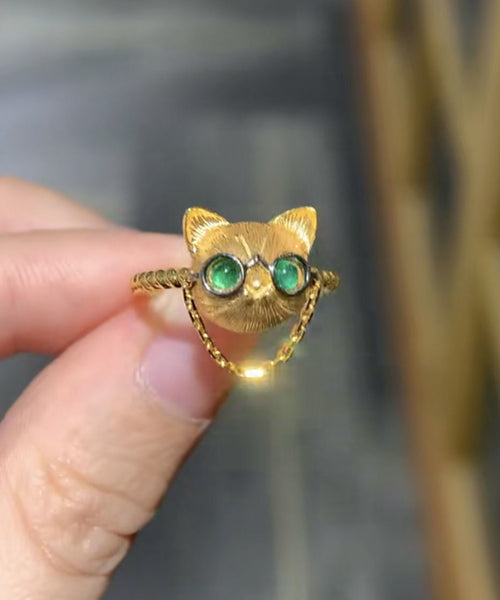 Fine Gold Sterling Silver Overgild Little Cats Rings YI017 ABC
