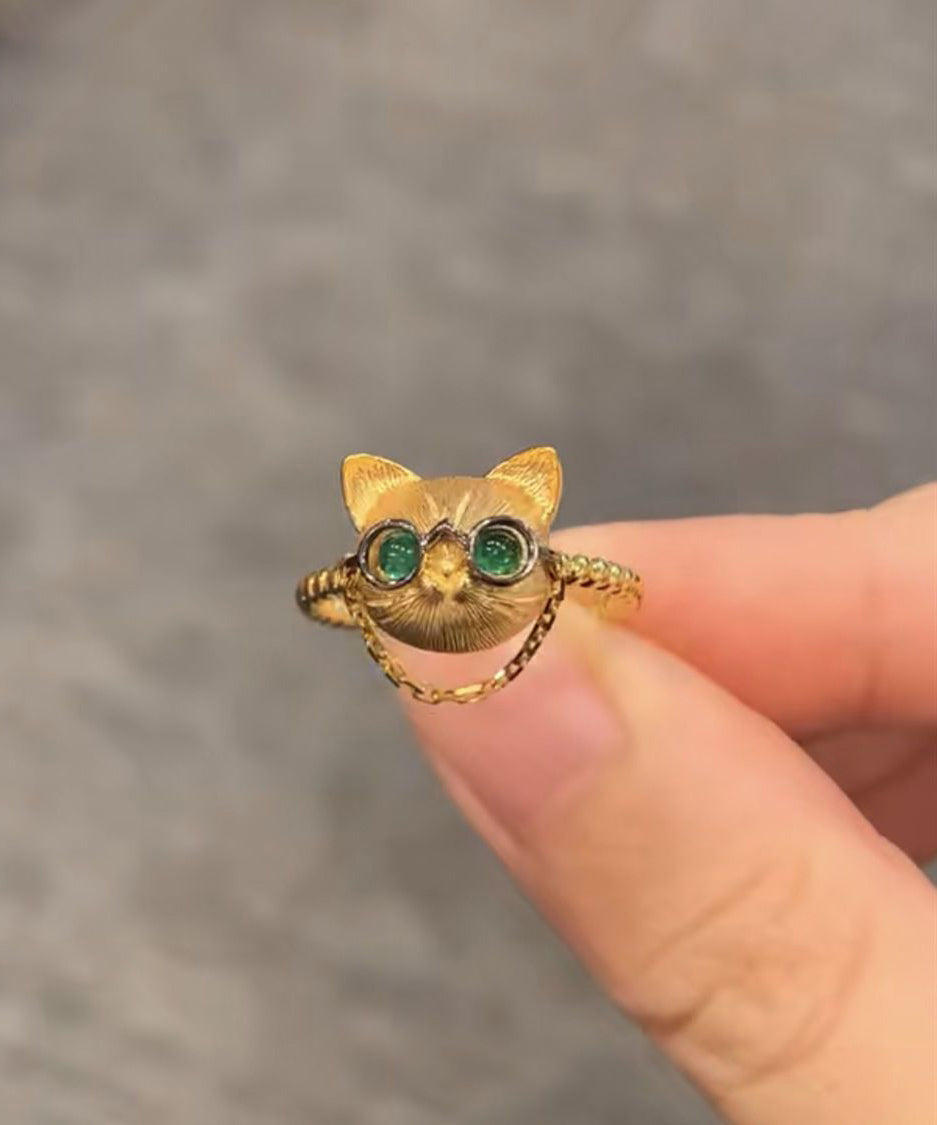 Fine Gold Sterling Silver Overgild Little Cats Rings YI017 ABC