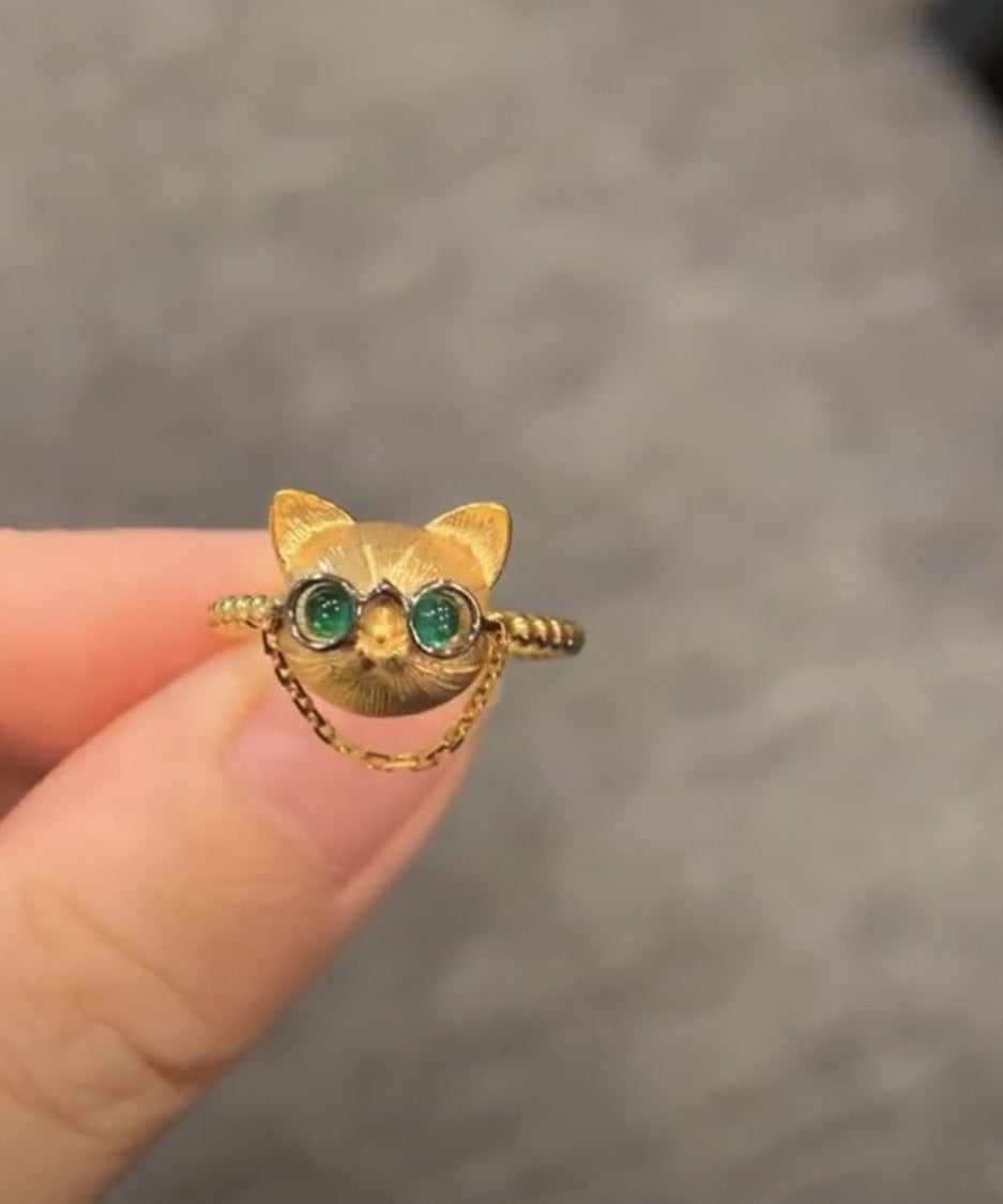 Fine Gold Sterling Silver Overgild Little Cats Rings YI017 ABC
