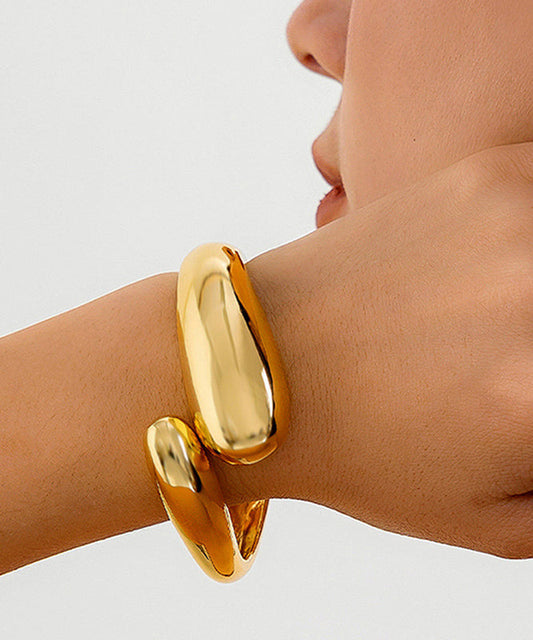 Fine Gold Sterling Silver Overgild Smooth Surface Cuff QU006 JEW-BAN241007