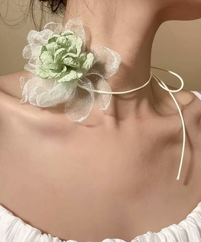 Fine Green Cloth Tulle Floral Choker YU004 ABC