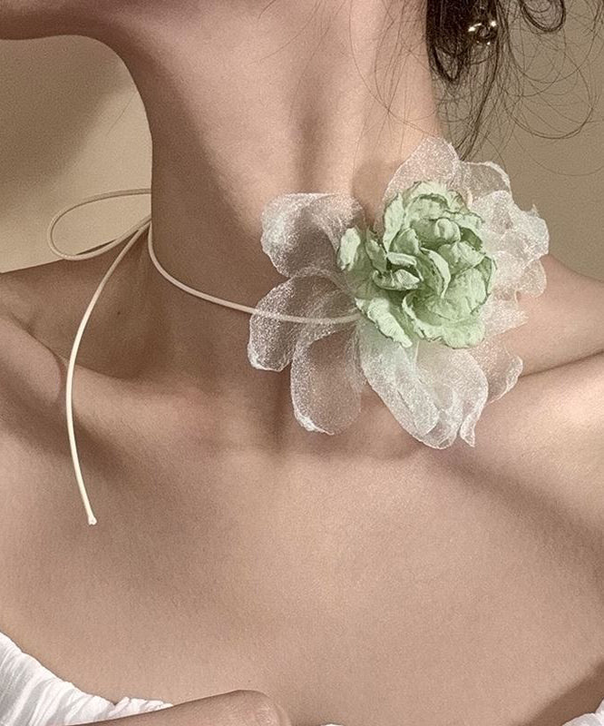 Fine Green Cloth Tulle Floral Choker YU004 ABC