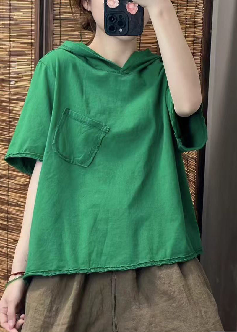 Cotton Fine Hooded Summer Tanks Pocket Green FashionChic