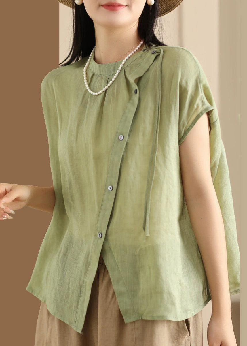 Fine Green O-Neck Patchwork Top Short Sleeve AP018 GK-STP240718