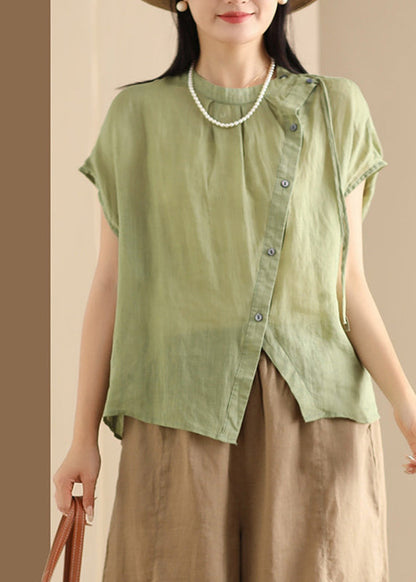 Fine Green O-Neck Patchwork Top Short Sleeve AP018 GK-STP240718