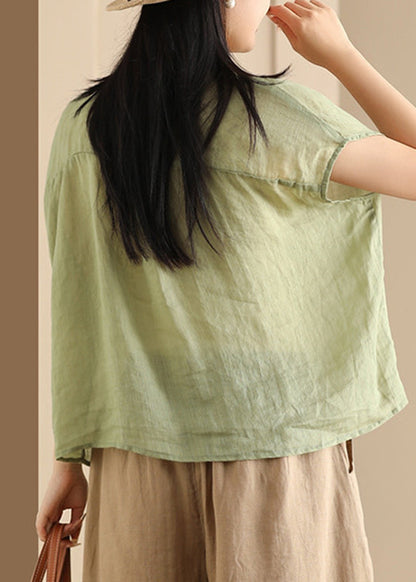 Fine Green O-Neck Patchwork Top Short Sleeve AP018 GK-STP240718