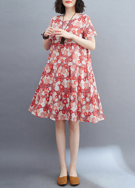 Fine Green O-Neck Print Ruffled Patchwork Mid Dress Summer VB1014 Ada Fashion