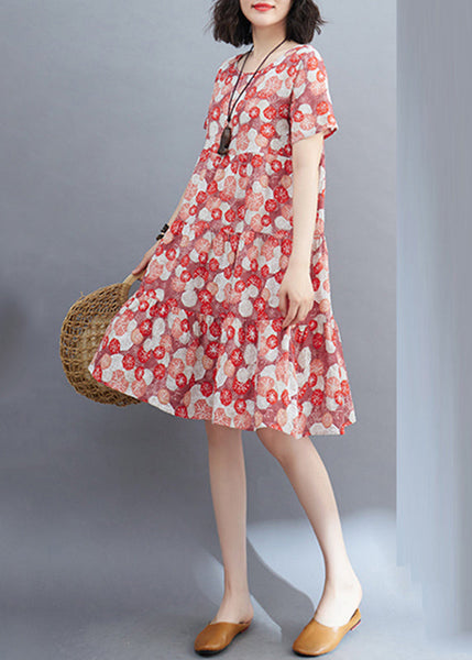 Fine Green O-Neck Print Ruffled Patchwork Mid Dress Summer VB1014 Ada Fashion