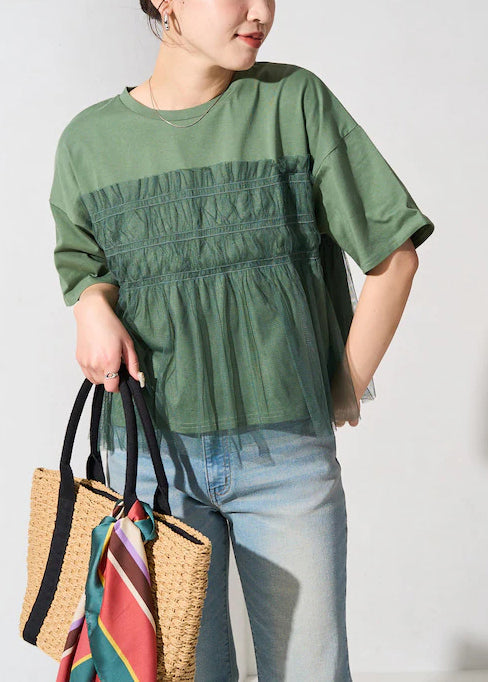 Tanks Fine Patchwork Oversized Summer Green Tulle FashionChic