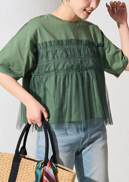 Tanks Fine Patchwork Oversized Summer Green Tulle FashionChic