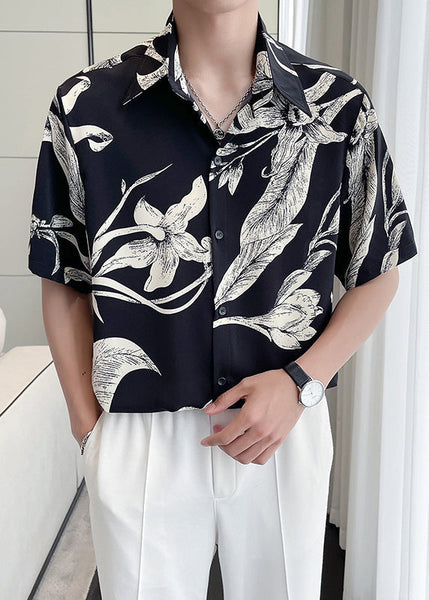 Fine Green Peter Pan Collar Print Loose Men Hawaiian Shirts Summer HG031 Men-Silk-MENSTP240725