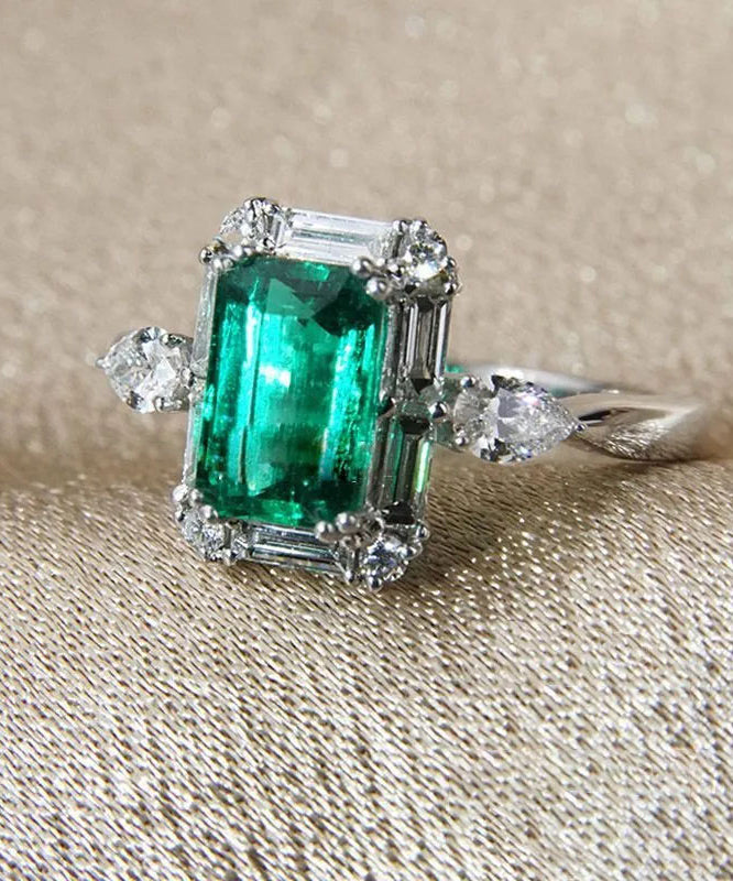 Fine Green Sterling Silver Zircon Crystal Square Rings AC1045 Genistyle Shop