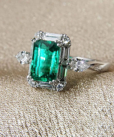 Fine Green Sterling Silver Zircon Crystal Square Rings AC1045 Genistyle Shop