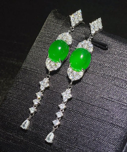 Fine Green Sterling Silver Zircon Jade Tassel Drop Earrings AC1058 Genistyle Shop