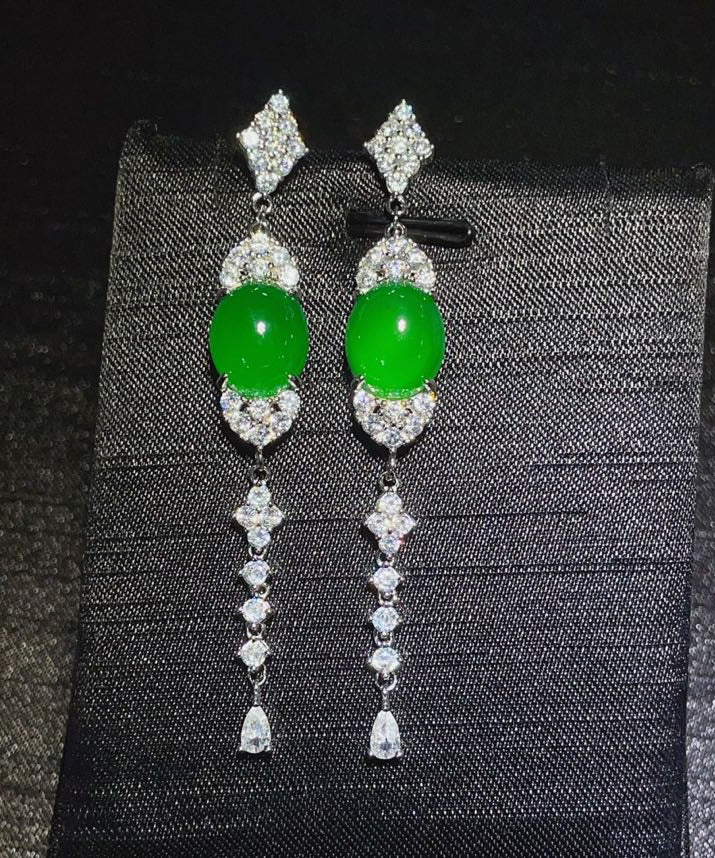 Fine Green Sterling Silver Zircon Jade Tassel Drop Earrings AC1058 Genistyle Shop