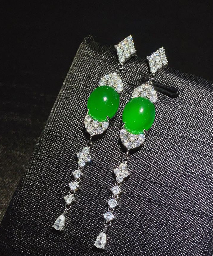 Fine Green Sterling Silver Zircon Jade Tassel Drop Earrings AC1058 Genistyle Shop