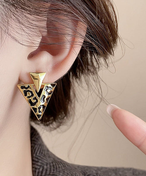 Fine Leopard Alloy Resin Drop Glaze Triangle Stud Earrings TX013