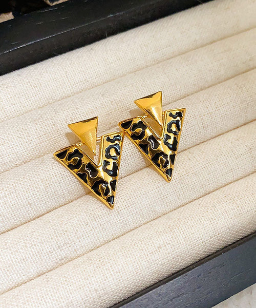 Fine Leopard Alloy Resin Drop Glaze Triangle Stud Earrings TX013
