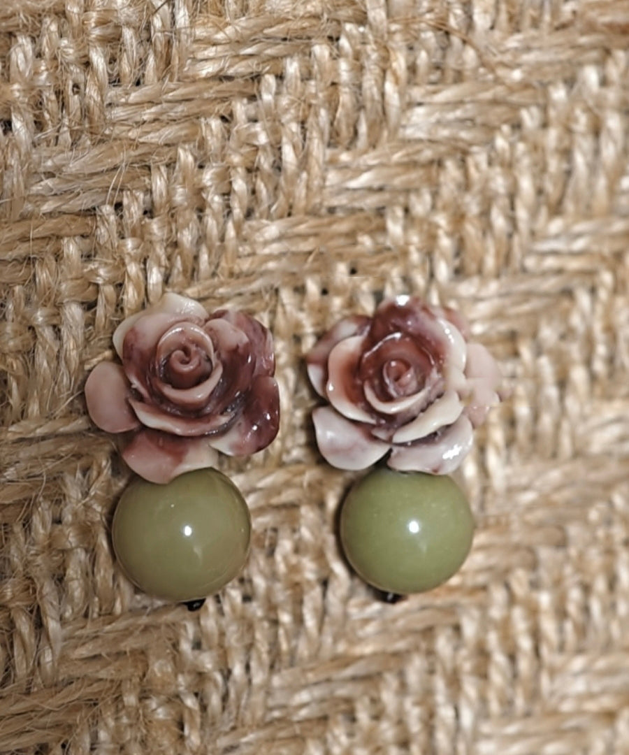 Copper Green Floral Earrings Light Fine Alloy Drop Dye Tie Shell FashionChic