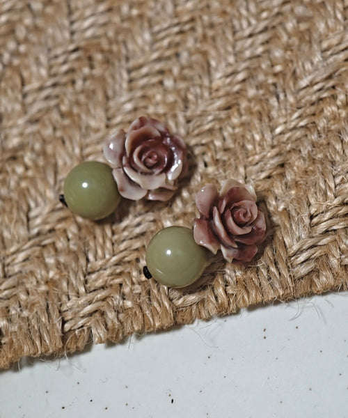 Copper Green Floral Earrings Light Fine Alloy Drop Dye Tie Shell FashionChic