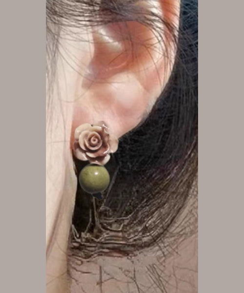 Copper Green Floral Earrings Light Fine Alloy Drop Dye Tie Shell FashionChic