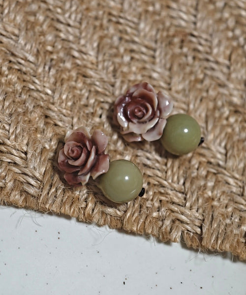 Copper Green Floral Earrings Light Fine Alloy Drop Dye Tie Shell FashionChic