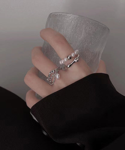 Pearl Metal Tassel Set Two-Piece Rings Fine FashionChic