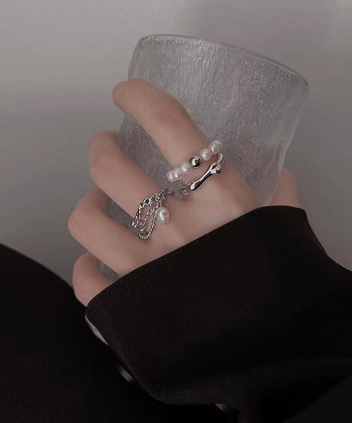 Pearl Metal Tassel Set Two-Piece Rings Fine FashionChic