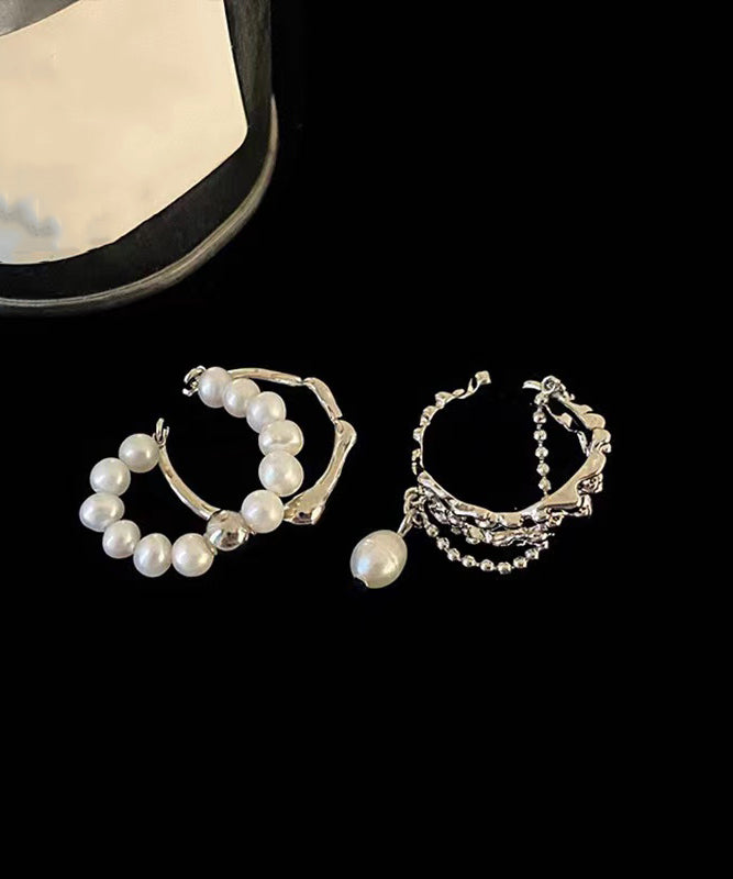 Pearl Metal Tassel Set Two-Piece Rings Fine FashionChic