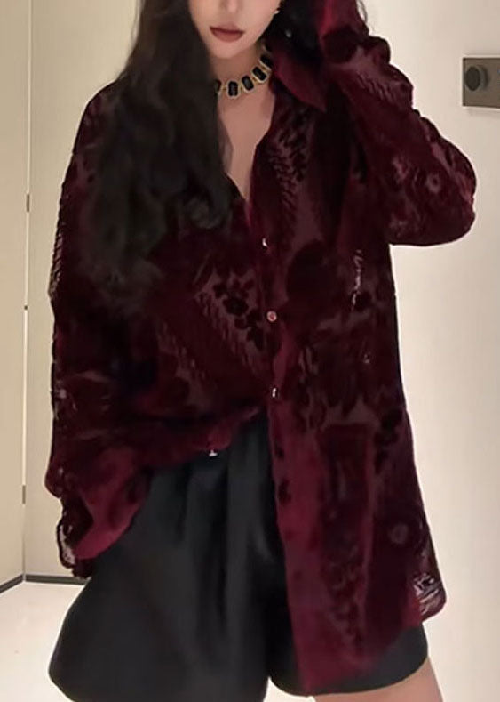 Fine Mulberry Peter Pan Collar Jacquard Silk Velour Shirts Fall WE021 HS-LTP241028