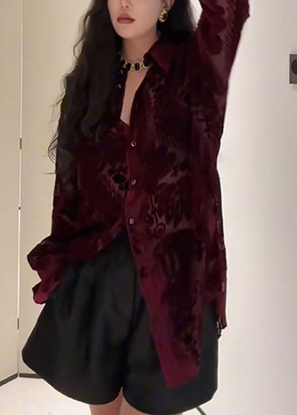 Fine Mulberry Peter Pan Collar Jacquard Silk Velour Shirts Fall WE021 HS-LTP241028