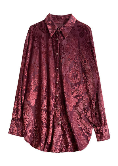 Fine Mulberry Peter Pan Collar Jacquard Silk Velour Shirts Fall WE021 HS-LTP241028