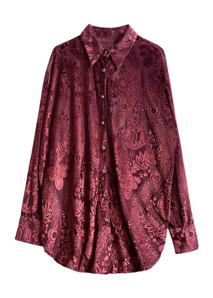 Fine Mulberry Peter Pan Collar Jacquard Silk Velour Shirts Fall WE021 HS-LTP241028