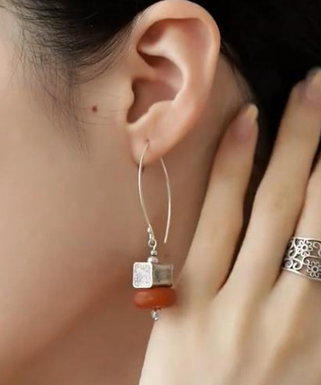 Fine Orange Sterling Silver Persimmon Hoop Earrings QJ055 JEW-EAR241021