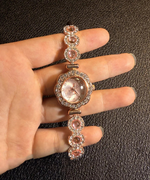 Gem Stone Pink Fine Crystal Alloy Watches Zircon Inlaid Sapphire FashionChic