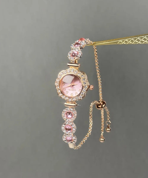 Gem Stone Pink Fine Crystal Alloy Watches Zircon Inlaid Sapphire FashionChic