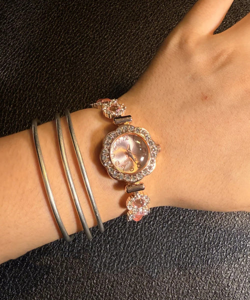 Gem Stone Pink Fine Crystal Alloy Watches Zircon Inlaid Sapphire FashionChic