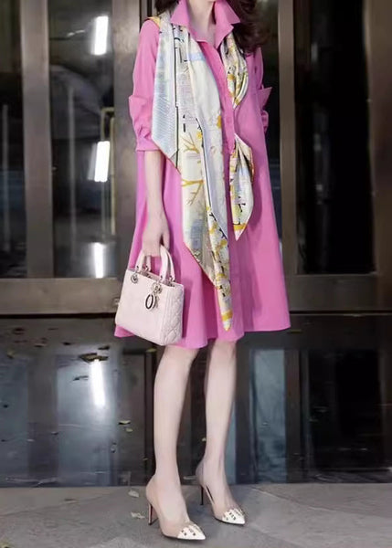 Pieces Pan Fake Fine Pink Patchwork Long Two Peter Collar Shirts FashionChic