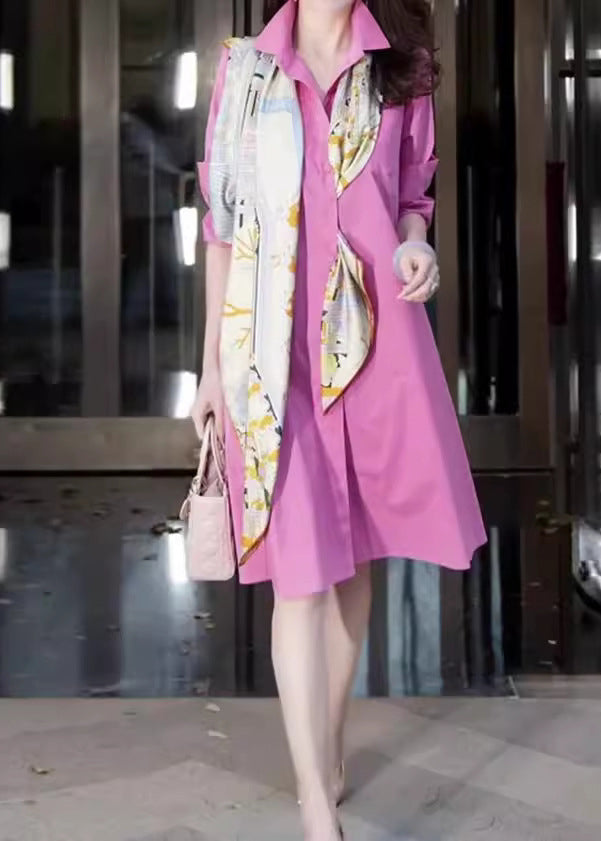 Pieces Pan Fake Fine Pink Patchwork Long Two Peter Collar Shirts FashionChic