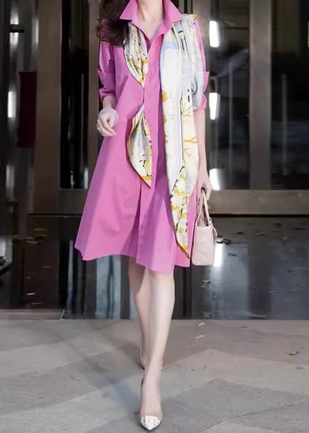 Pieces Pan Fake Fine Pink Patchwork Long Two Peter Collar Shirts FashionChic