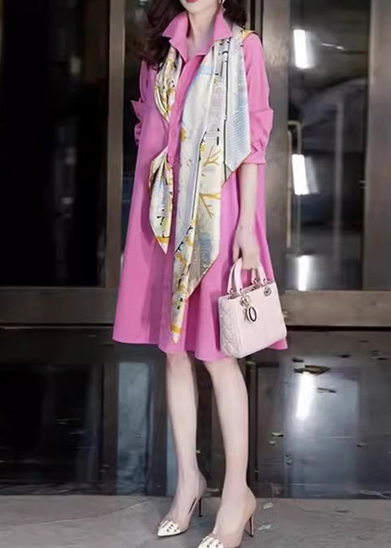 Pieces Pan Fake Fine Pink Patchwork Long Two Peter Collar Shirts FashionChic