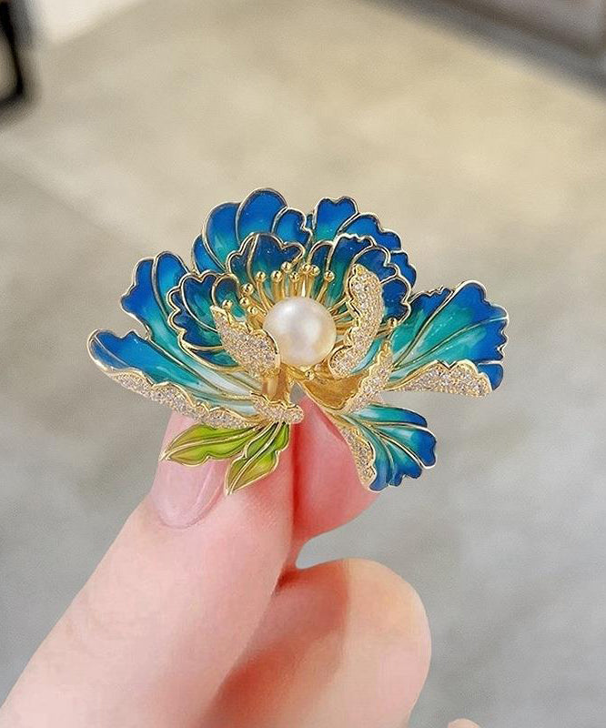 Fine Pink Sterling Silver Alloy Zircon Pearl Peony Flower Brooches WP006 JEW-BRO241112